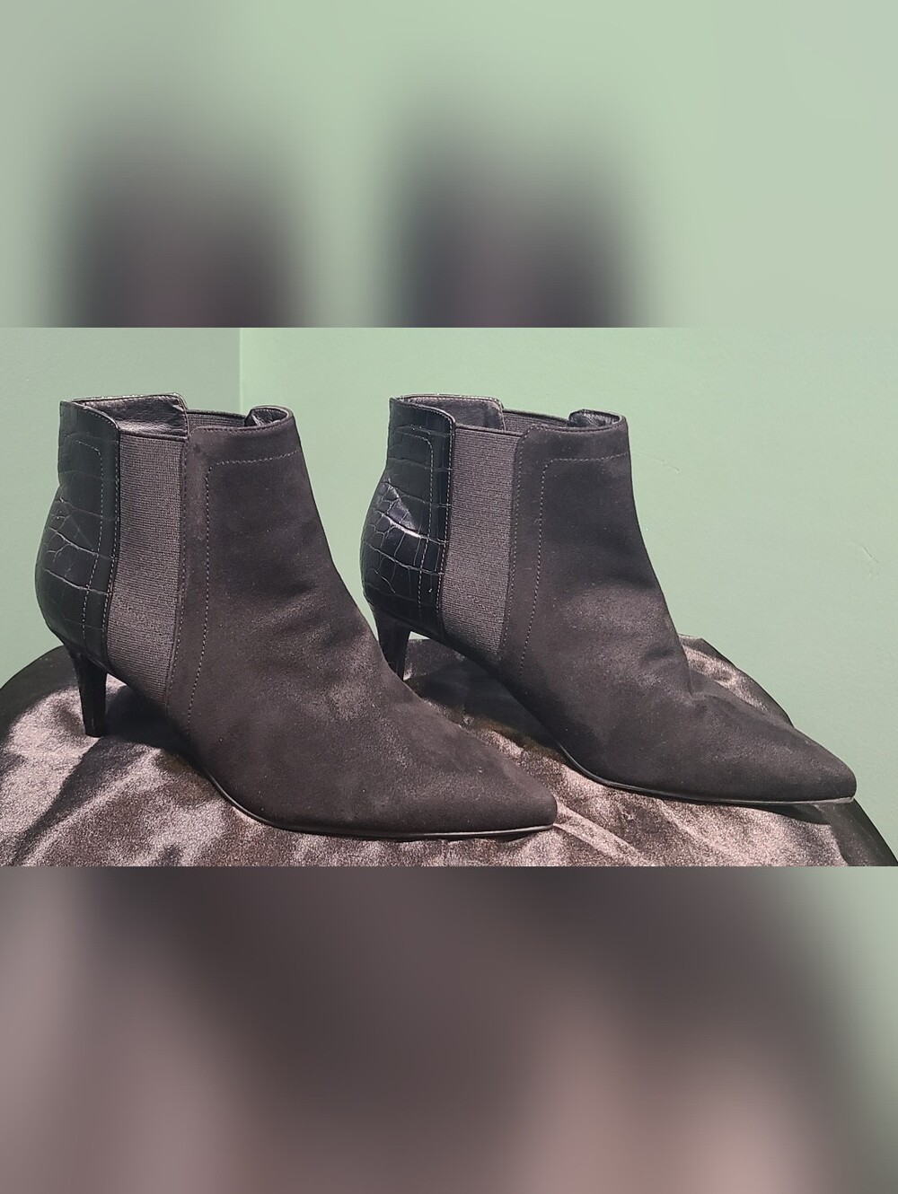 Ann Taylor Black Suede Pointed Toe Ankle Booties